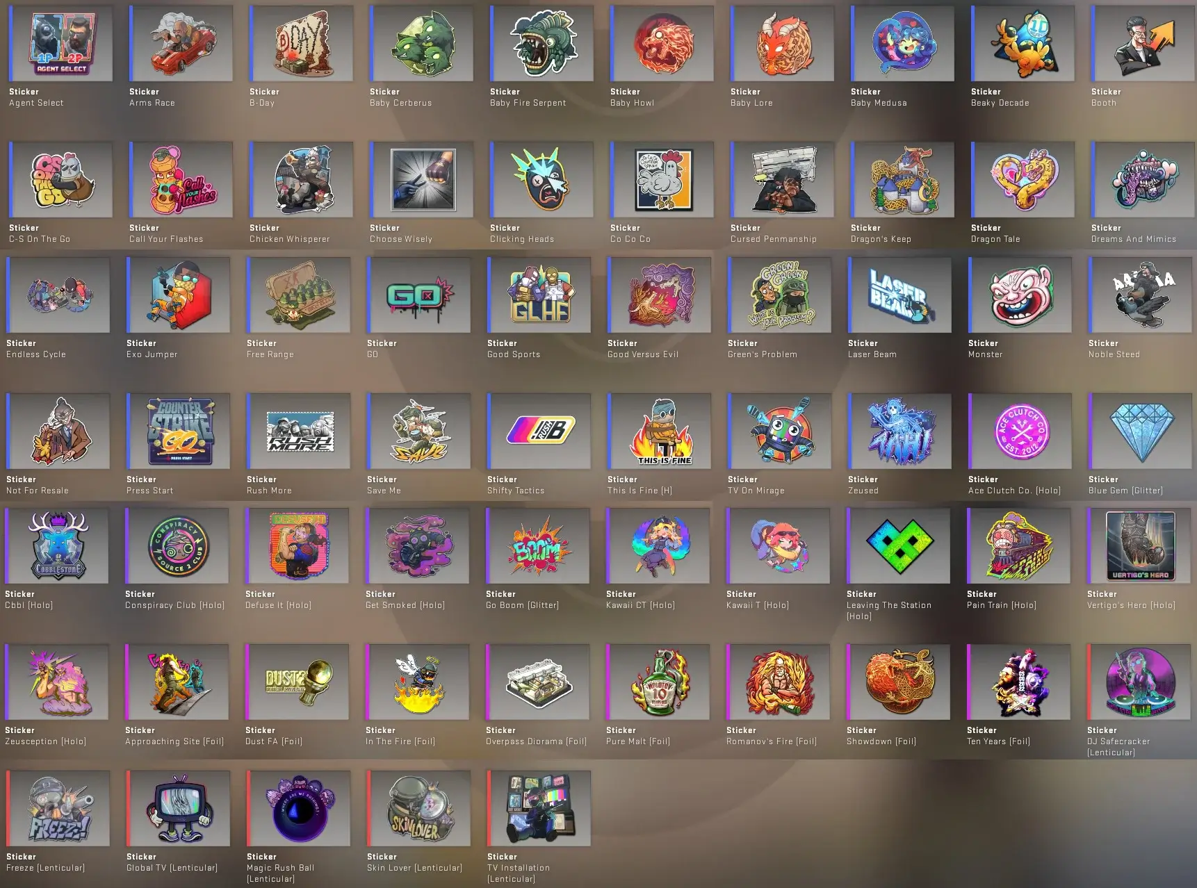 所有10周年贴纸包的贴纸